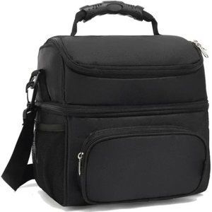 Double Layer Cooler Insulated Lunch Bag Lunch Box Large Tote Bag, Large, Black